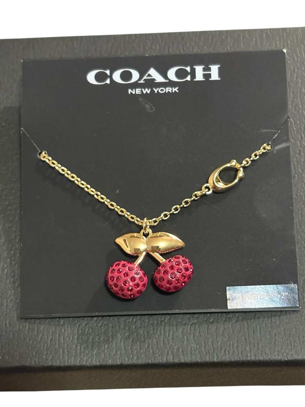 Coach Gold-Tone Necklace with Red Crystal Cherry Charm